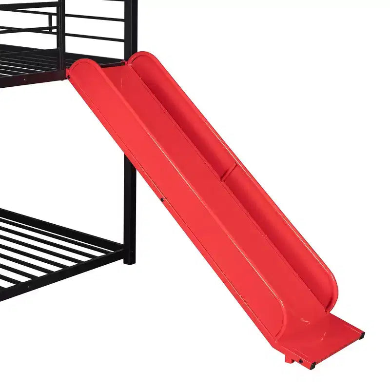 Lit superposé et cabane Whisen double sur double, cadre de lit en métal avec toboggan et barrière de sécurité