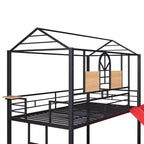 Lit superposé et cabane Whisen double sur double, cadre de lit en métal avec toboggan et barrière de sécurité