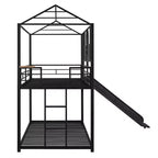 Lit superposé et cabane Whisen double sur double, cadre de lit en métal avec toboggan et barrière de sécurité