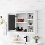 MAYEERTY Armoire à pharmacie 28, Armoire de rangement murale pour salle de bain avec miroir 3 étagères ouvertes Blanc moderne