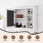MAYEERTY Armoire à pharmacie 28, Armoire de rangement murale pour salle de bain avec miroir 3 étagères ouvertes Blanc moderne