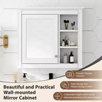 MAYEERTY Armoire à pharmacie 28, Armoire de rangement murale pour salle de bain avec miroir 3 étagères ouvertes Blanc moderne