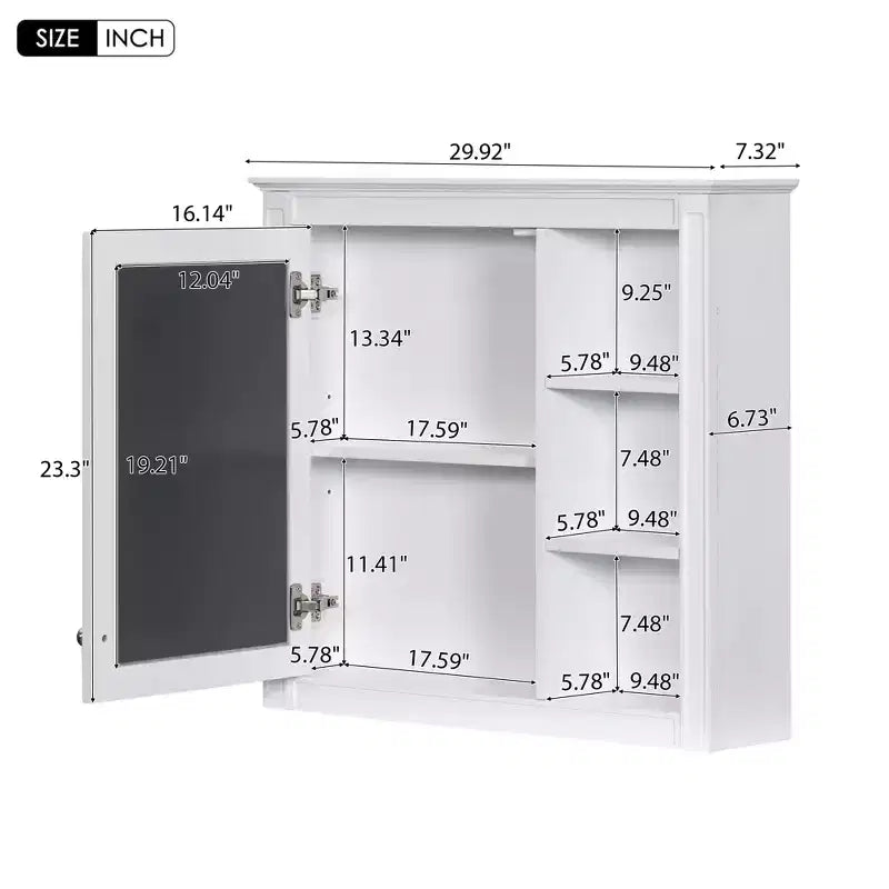 MAYEERTY Armoire à pharmacie 28, Armoire de rangement murale pour salle de bain avec miroir 3 étagères ouvertes Blanc moderne