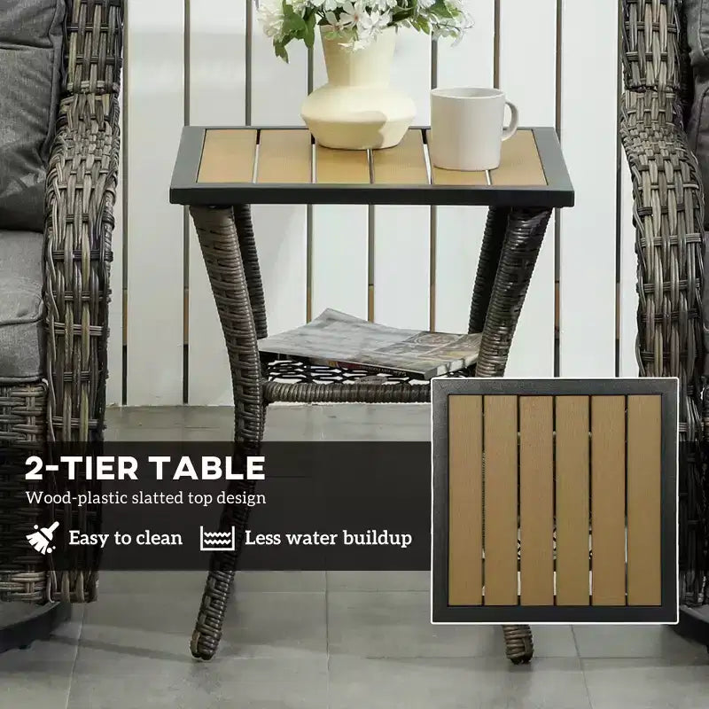 Ensemble bistro 3 pièces d'extérieur, petit salon de jardin en osier avec fauteuils pivotants à bascule pour balcon, porche