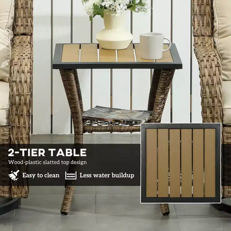 Ensemble bistro 3 pièces d'extérieur, petit salon de jardin en osier avec fauteuils pivotants à bascule pour balcon, porche