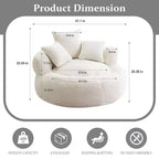Pouf fauteuil rond ultra doux en chenille et mousse Efomao – Taille XXL confortable avec accoudoirs et 3 coussins – Pour adultes/adolescents (blanc)