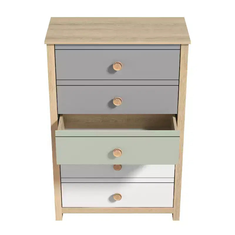 Commode Galano à 5 tiroirs avec façades de couleur mélangée en Chêne Oslo 78 cm (L) x 40 cm (P) x 117 cm (H)