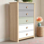 Commode Galano à 5 tiroirs avec façades de couleur mélangée en Chêne Oslo 78 cm (L) x 40 cm (P) x 117 cm (H)