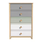 Commode Galano à 5 tiroirs avec façades de couleur mélangée en Chêne Oslo 78 cm (L) x 40 cm (P) x 117 cm (H)