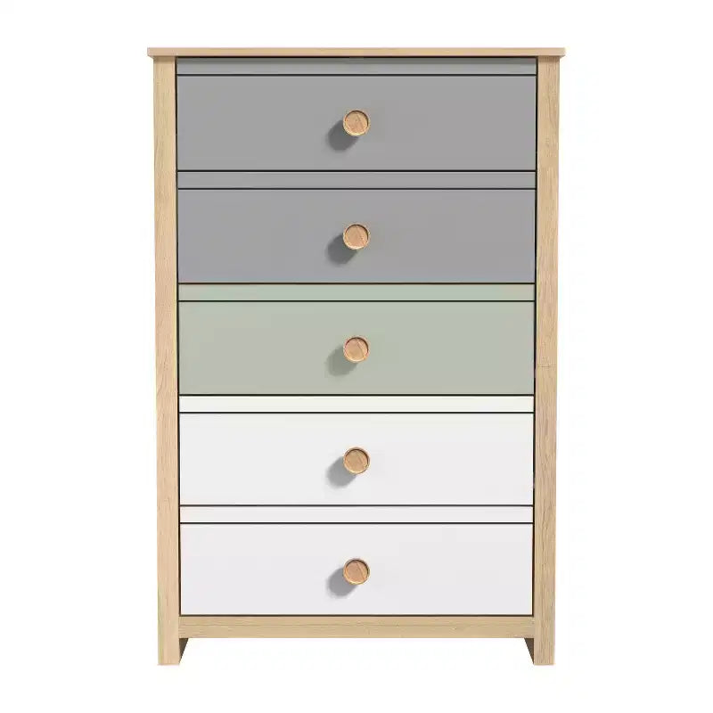 Commode Galano à 5 tiroirs avec façades de couleur mélangée en Chêne Oslo 78 cm (L) x 40 cm (P) x 117 cm (H)