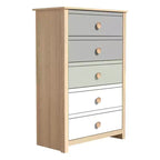 Commode Galano à 5 tiroirs avec façades de couleur mélangée en Chêne Oslo 78 cm (L) x 40 cm (P) x 117 cm (H)