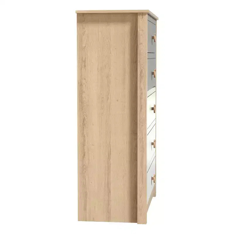 Commode Galano à 5 tiroirs avec façades de couleur mélangée en Chêne Oslo 78 cm (L) x 40 cm (P) x 117 cm (H)