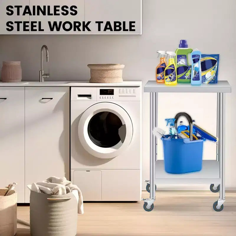 Table en acier inoxydable pour préparation et travail, table de préparation commerciale robuste avec étagère inférieure réglable pour restaurants