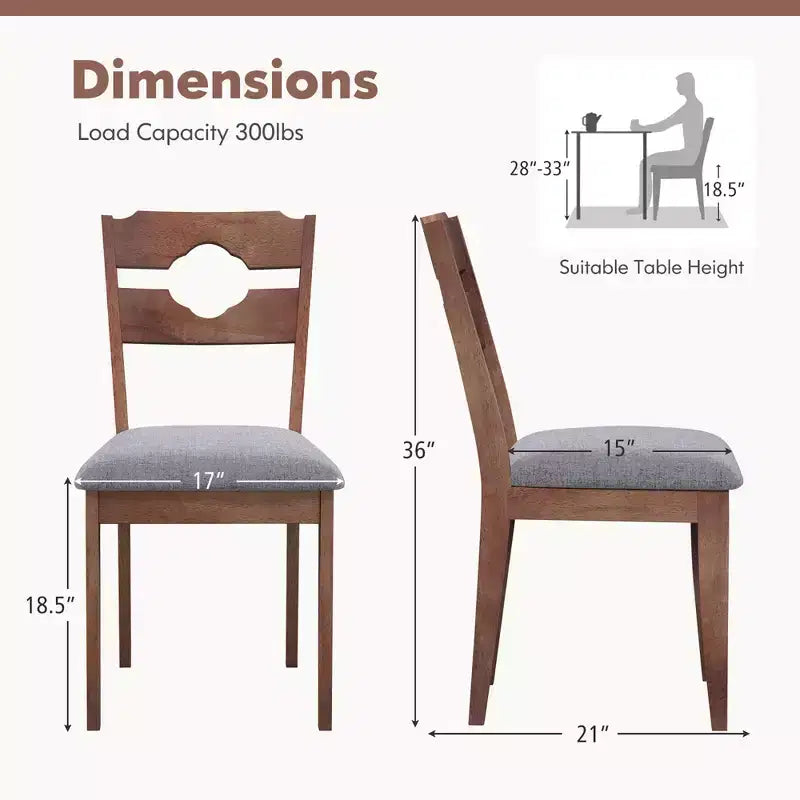 Costway Lot de 2 chaises de salle à manger avec assise rembourrée, dossier haut et cadre en bois d'hévéa, pour cuisine