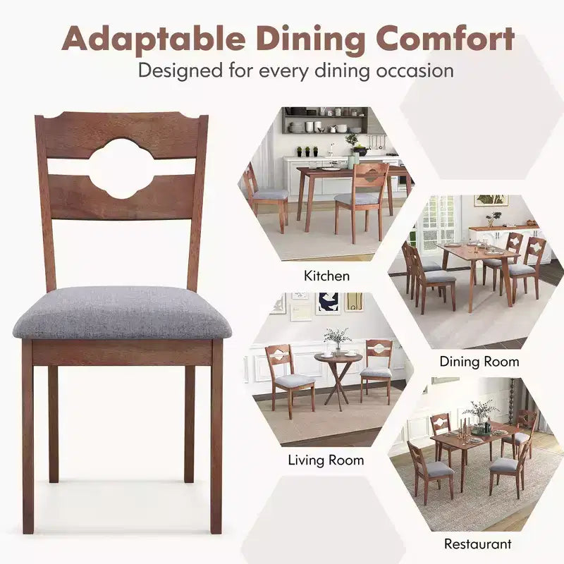Costway Lot de 2 chaises de salle à manger avec assise rembourrée, dossier haut et cadre en bois d'hévéa, pour cuisine