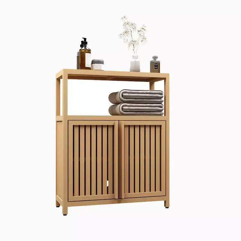 Homy Casa Meuble de Rangement en Bambou Grande Capacité avec Deux Portes et Étagère Ouverte