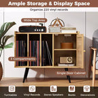 Meuble de rangement pour tourne-disque Costway avec station de charge et placard en rotin à étagère réglable
