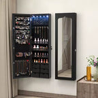 Costway Armoire à bijoux murale ou à suspendre avec miroir LED, 6 tiroirs, verrouillable, Noir