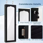 Costway Armoire à bijoux murale ou à suspendre avec miroir LED, 6 tiroirs, verrouillable, Noir