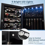 Costway Armoire à bijoux murale ou à suspendre avec miroir LED, 6 tiroirs, verrouillable, Noir