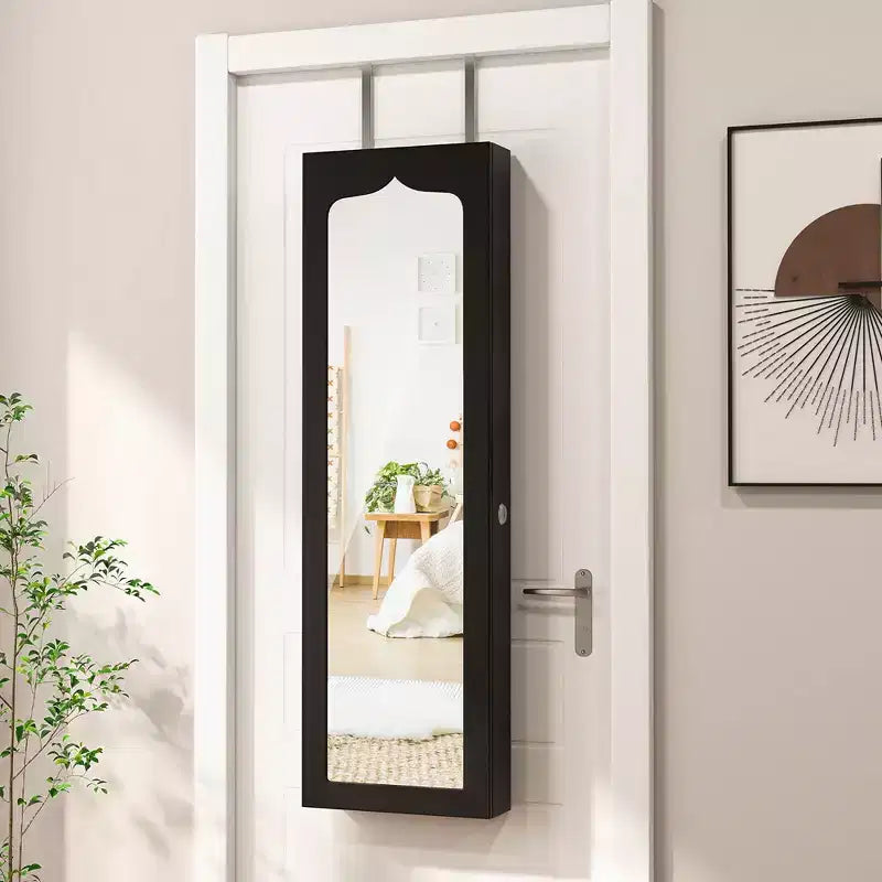 Costway Armoire à bijoux murale ou à suspendre avec miroir LED, 6 tiroirs, verrouillable, Noir