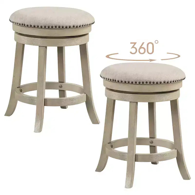 Costway 24 Swivel Bar Stools Set of 2 Round Counter Height Barstools w/ Wooden Frame