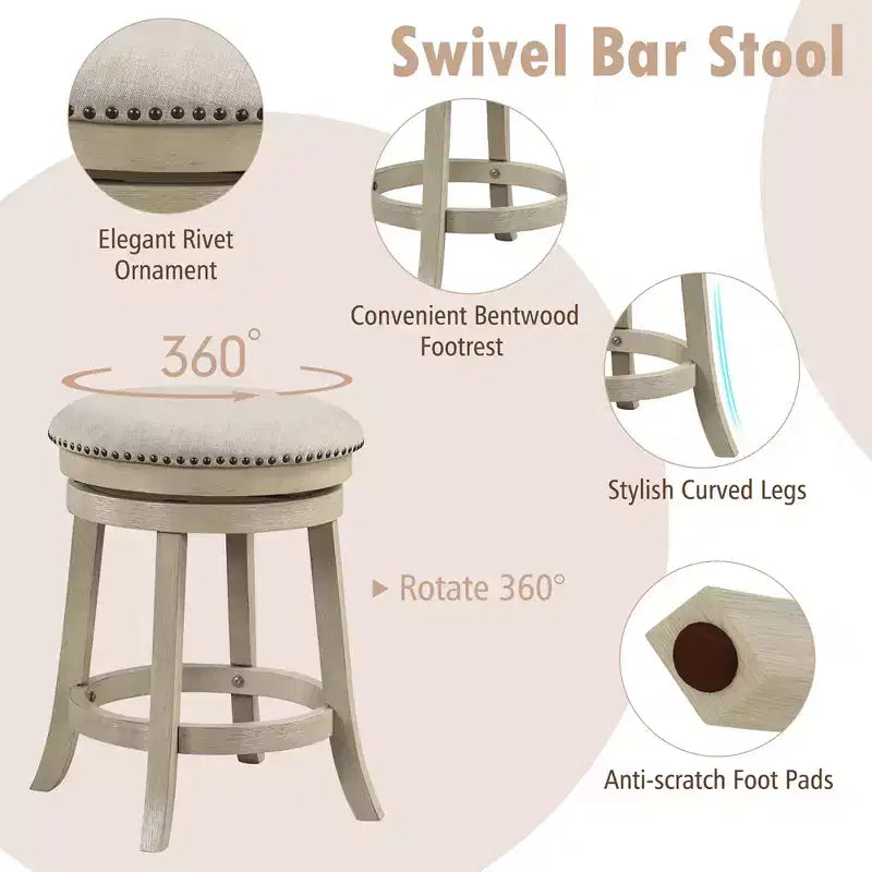 Lot de 2 tabourets de bar pivotants Costway 24 pouces, hauteur de comptoir, avec cadre en bois