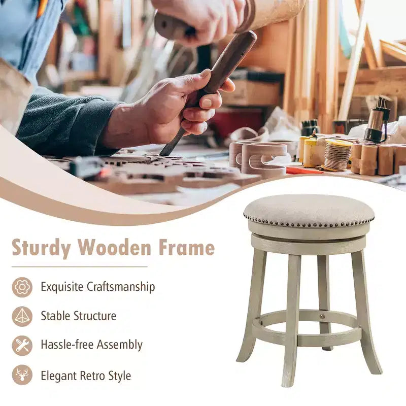 Lot de 2 tabourets de bar pivotants Costway 24 pouces, hauteur de comptoir, avec cadre en bois