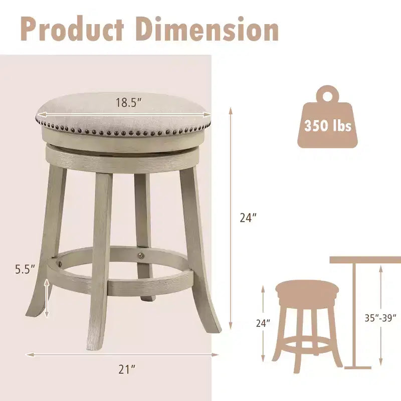 Lot de 2 tabourets de bar pivotants Costway 24 pouces, hauteur de comptoir, avec cadre en bois