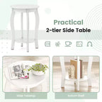 Table d'appoint ronde à 2 niveaux Costway, table de chevet étroite pour canapé avec étagère de rangement et pieds en bois