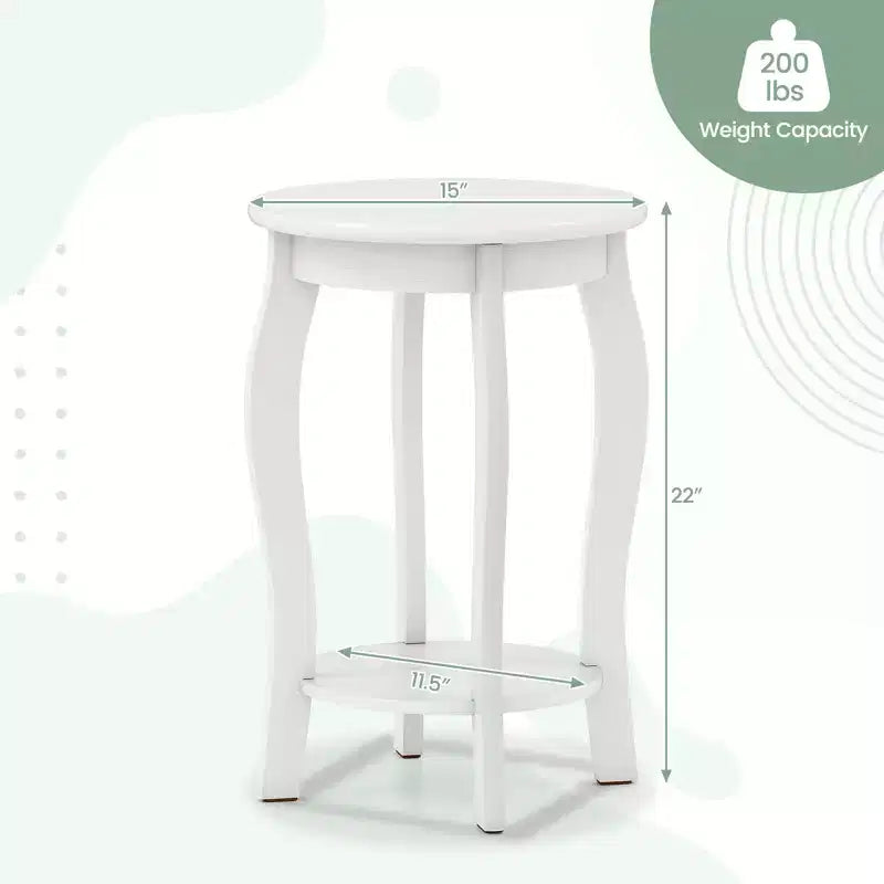 Table d'appoint ronde à 2 niveaux Costway, table de chevet étroite pour canapé avec étagère de rangement et pieds en bois