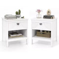 Costway 2PCS 2-tier End Table w/Drawer Open Storage Shelf 2 Tiers Nightstand Bedroom