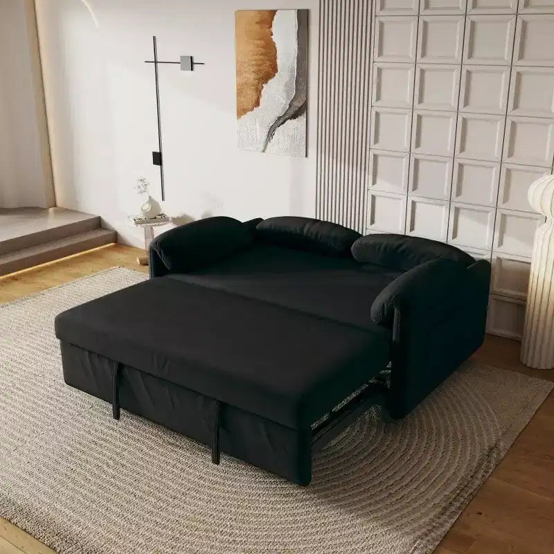 TUYOHW Canapé convertible moderne 54 pouces, lit de jour en velours avec poches de rangement, causeuse rétractable 2 en 1 pour salon, petits espaces