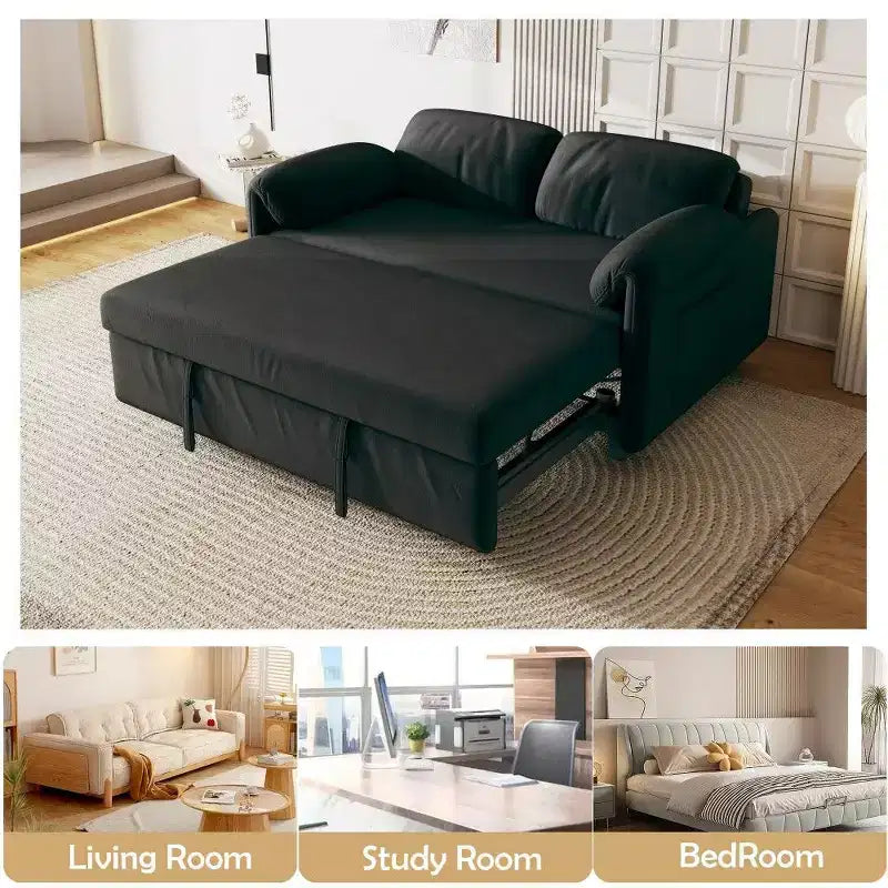 TUYOHW Canapé convertible moderne 54 pouces, lit de jour en velours avec poches de rangement, causeuse rétractable 2 en 1 pour salon, petits espaces