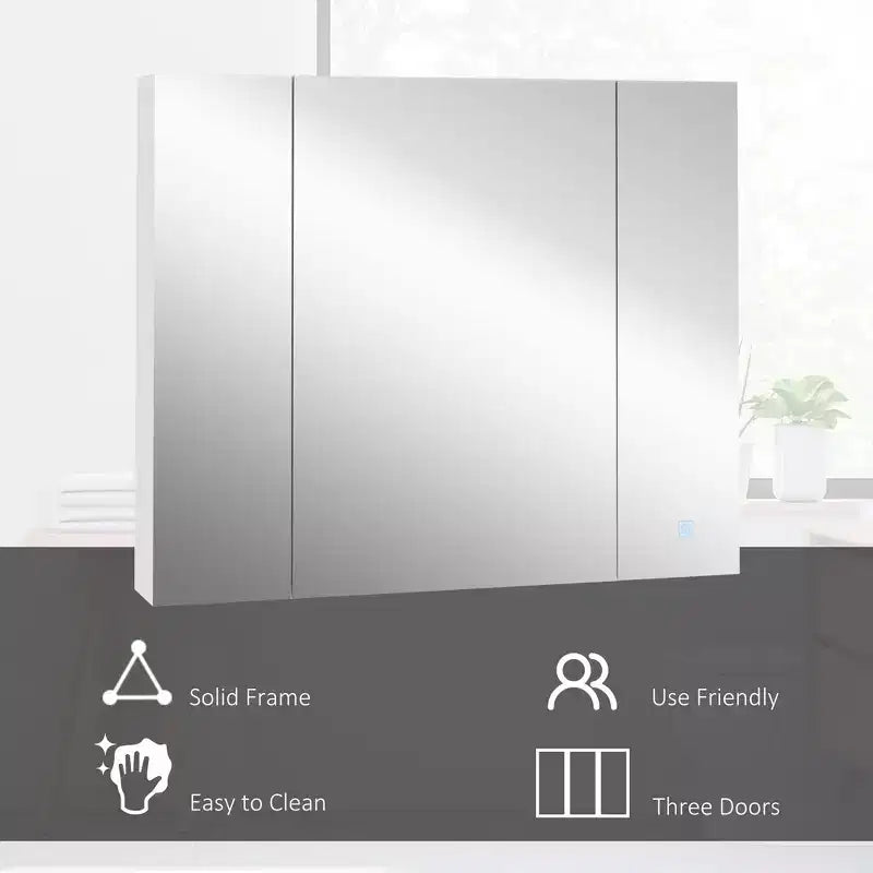 Armoire à pharmacie à LED, organisateur de miroir de salle de bain mural avec interrupteur tactile variateur, chargement USB
