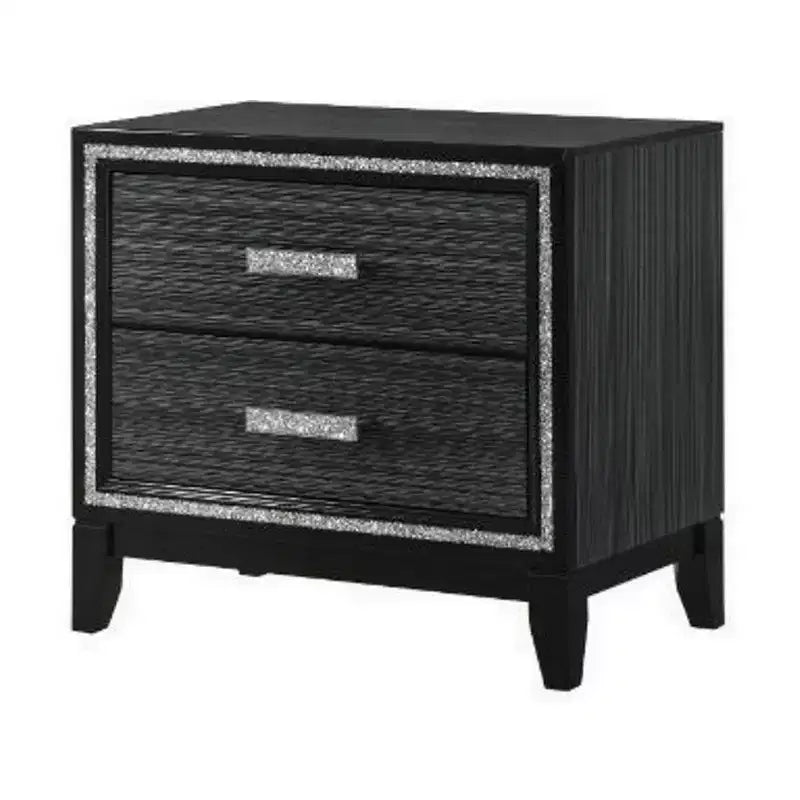 Royal Hampton Nightstand with 2 Drawers and Shimmery Details, Black