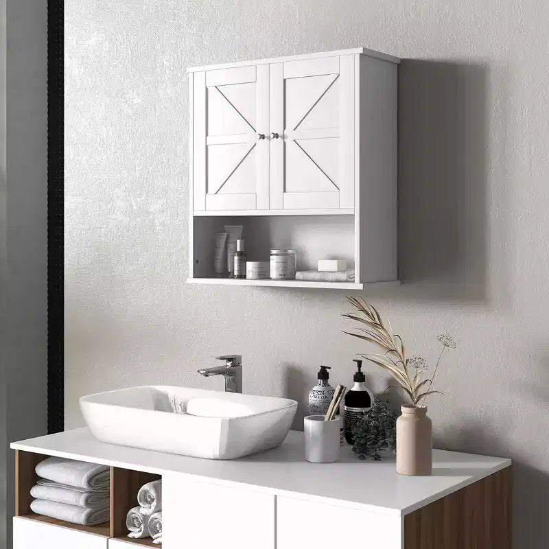 Armoire de toilette de ferme, armoire murale avec portes coulissantes et étagère réglable pour buanderie
