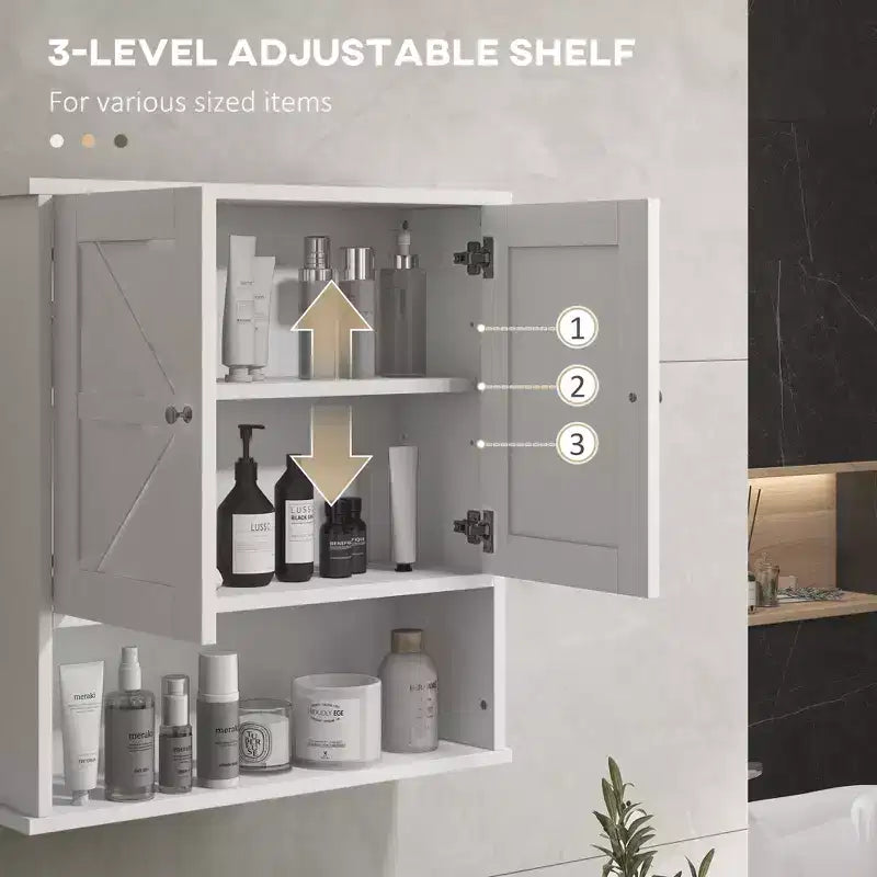 Armoire de toilette de ferme, armoire murale avec portes coulissantes et étagère réglable pour buanderie