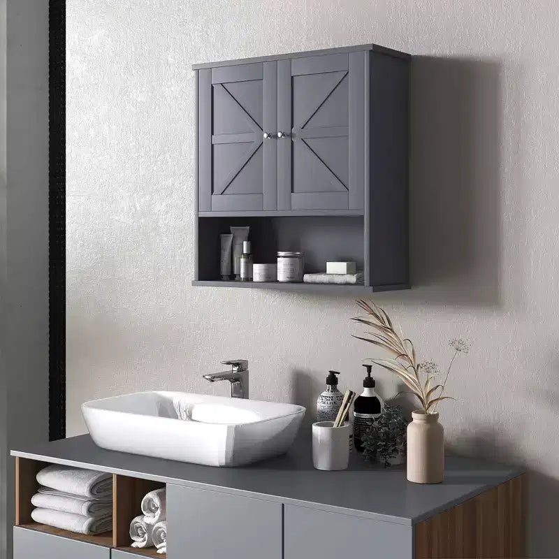 Armoire de toilette de ferme, armoire murale avec portes coulissantes et étagère réglable pour buanderie