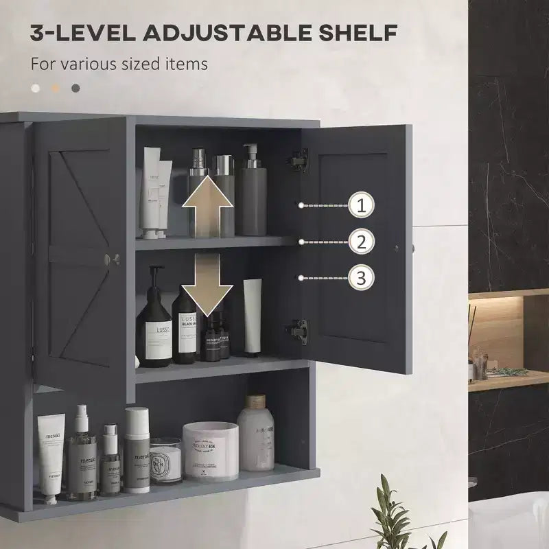 Armoire de toilette de ferme, armoire murale avec portes coulissantes et étagère réglable pour buanderie