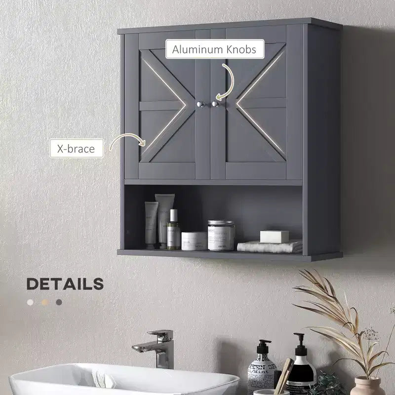 Armoire de toilette de ferme, armoire murale avec portes coulissantes et étagère réglable pour buanderie