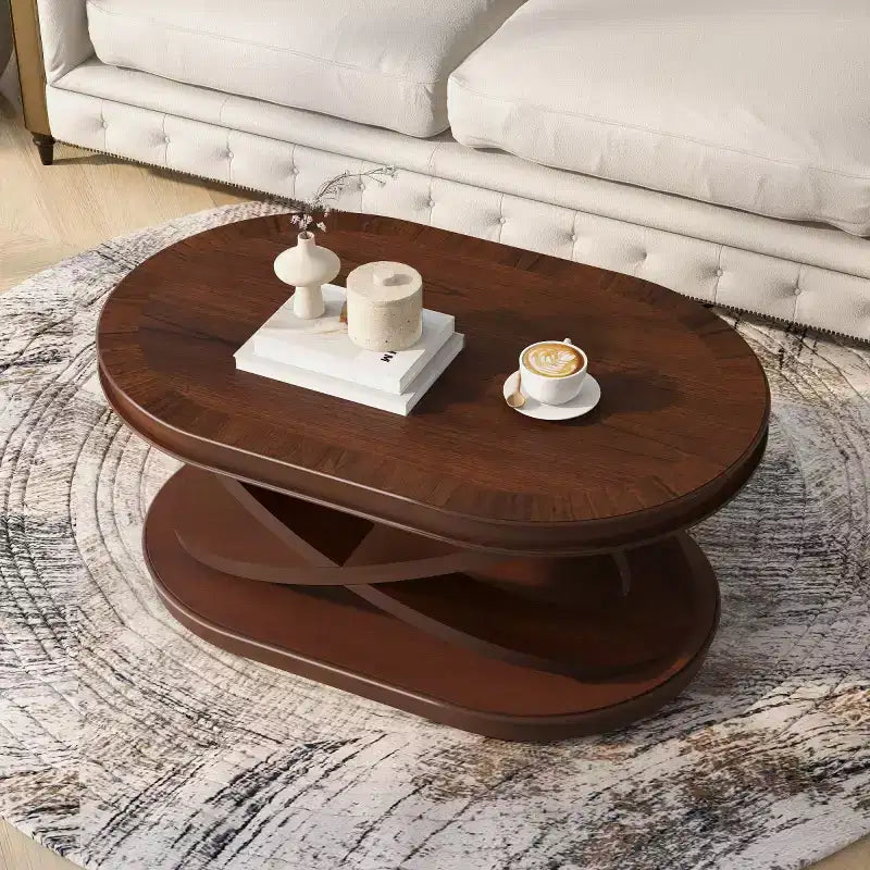 31,5 Table Basse Ovale Moderne avec Base en X, Table Centrale de Canapé Minimaliste en Placage Bois pour Salon ou Bureau à Domicile-Panipeachy