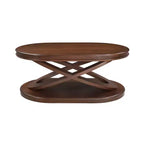 31,5 Table Basse Ovale Moderne avec Base en X, Table Centrale de Canapé Minimaliste en Placage Bois pour Salon ou Bureau à Domicile-Panipeachy