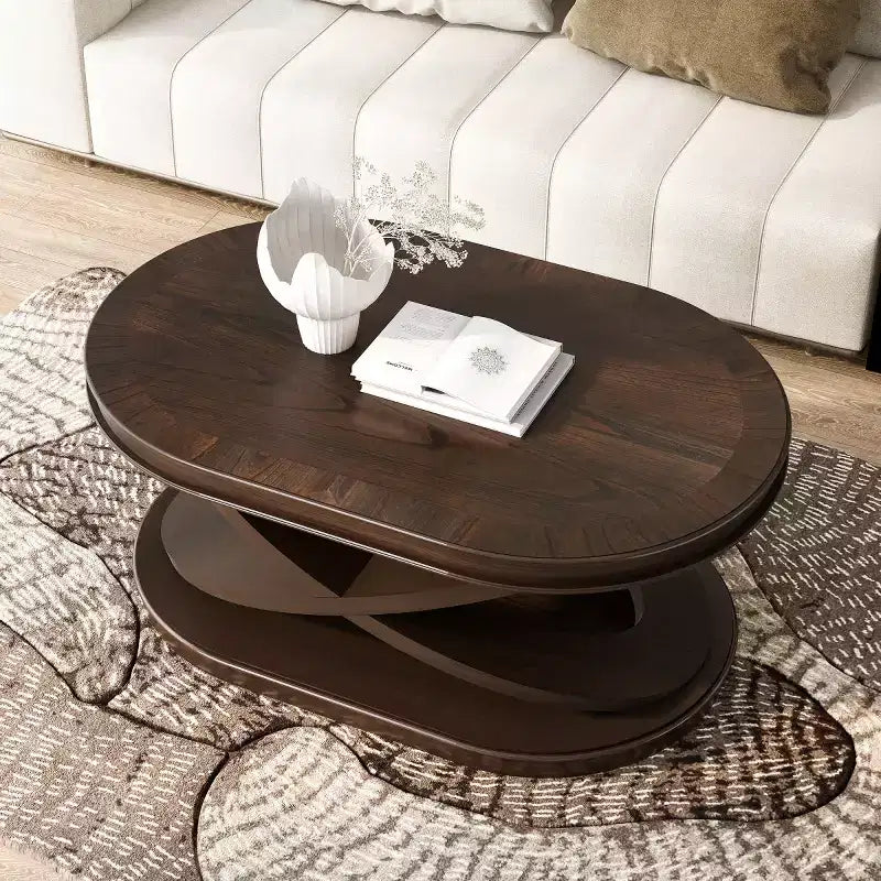 31,5 Table Basse Ovale Moderne avec Base en X, Table Centrale de Canapé Minimaliste en Placage Bois pour Salon ou Bureau à Domicile-Panipeachy