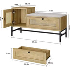 Banc à chaussures en rotin avec rangement, banc d'entrée avec tiroir à abattant, banc de rangement à chaussures pour couloir et chambre à coucher