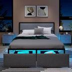 Cadre de lit Queen Size Costway avec 2 tiroirs de rangement, lumières LED et lattes, design moderne