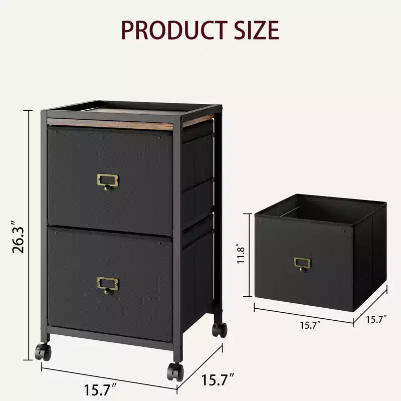 Meuble de classement mobile pour documents format Lettre ou A4, Organiseur vertical en tissu sur roulettes, Pour la maison et le bureau, Petit meuble de rangement sous le bureau, Noir