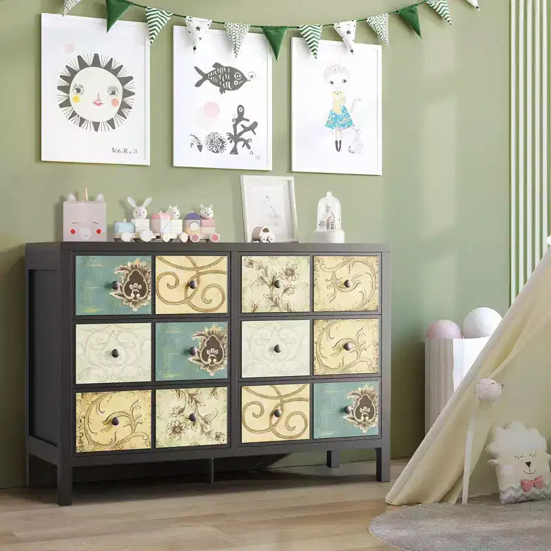 COZONY Commode en bois à 6 tiroirs, Meuble de rangement d'inspiration vintage pour chambre et salon