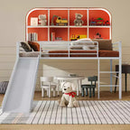 Lit mezzanine double en métal Costway avec toboggan, barrières de sécurité, échelle intégrée et cadre de lit bas