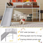 Lit mezzanine double en métal Costway avec toboggan, barrières de sécurité, échelle intégrée et cadre de lit bas